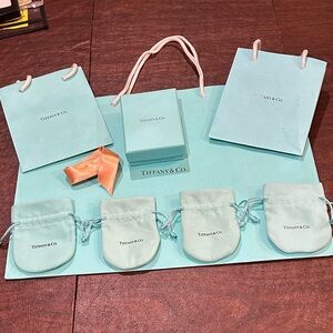 Tiffany & Co. Blue Pouches, Bags, Box, and Ribbon set